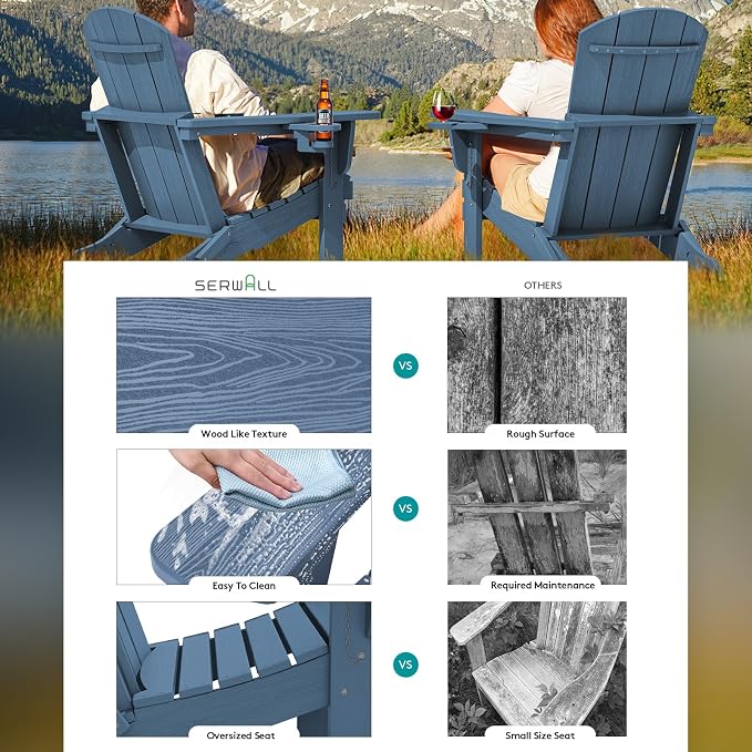 SERWALL Folding Adirondack Chair, HDPE Adirondack Chairs Set of 6, Plastic - Image 2