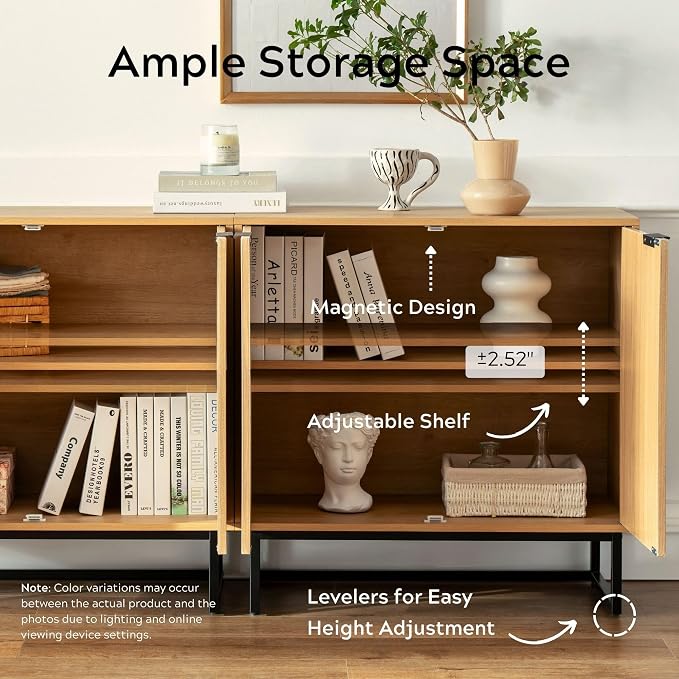 EYYTHUNG Fluted Storage Cabinet Sideboard Buffet Cabinet, Modern Accent Cabinets - Image 3