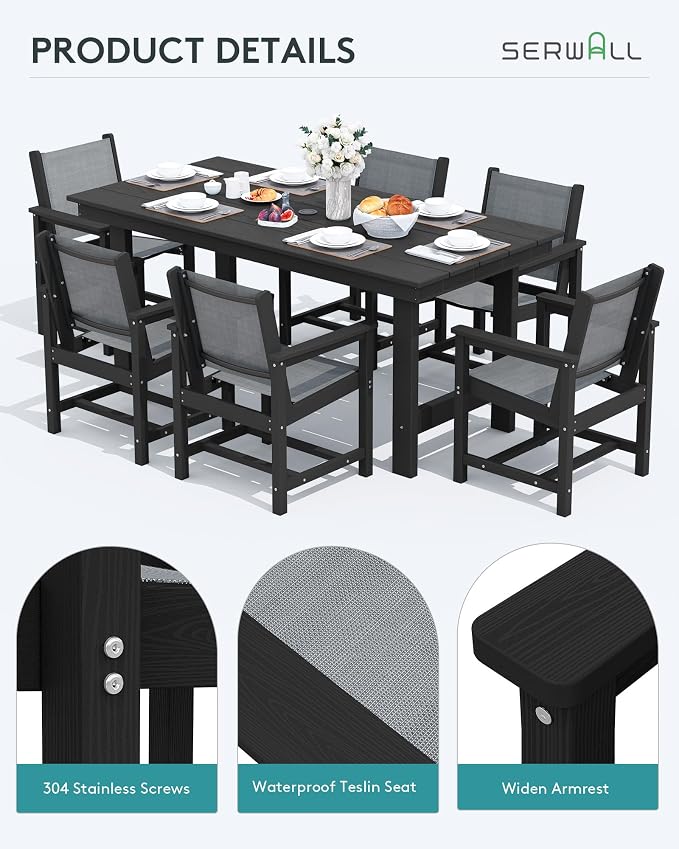 SERWALL 5 Piece Patio Dining Sets, Outdoor HDPE Dining Furniture Set - Image 6