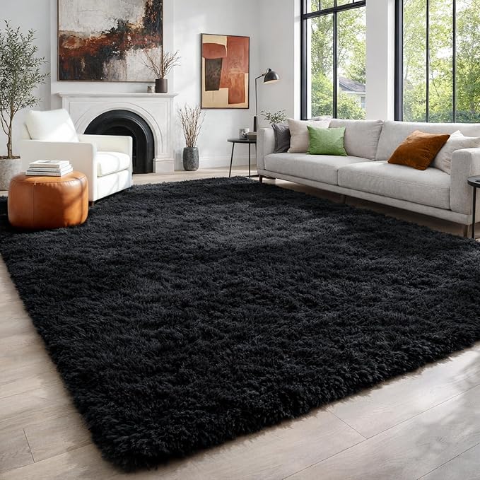 PAGISOFE Black Fluffy Shag Area Rugs by PAGISOFE