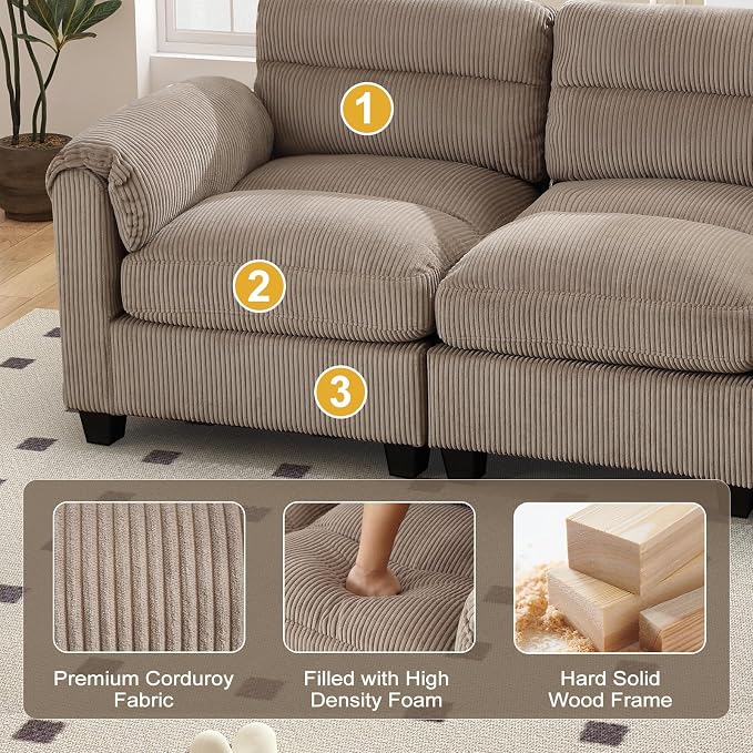 HAOMARKETS Corduroy Sofa Set, Upholstered Loveseat, and 3-Seater Couch - Image 3