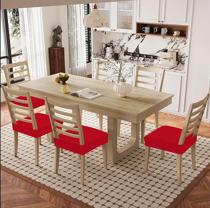 Smiry Waterproof Seat Covers for Dining Room Chairs Set of 6, Stretch Jacquard - Image 8