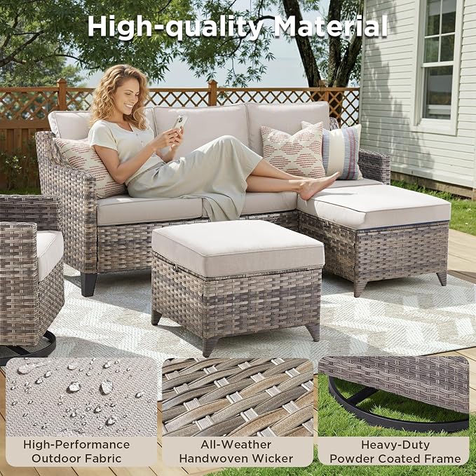 10 Piece Patio Furniture Set-High Back Outdoor Furniture Set Sectional Sofa - Image 3