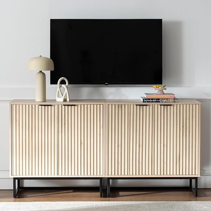EYYTHUNG Fluted Storage Cabinet Set of 2, Sideboard Buffet Cabinet Modern - Image 3