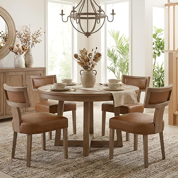 HNY Mid Century Modern Dining Chairs Set of 6, Farmhouse PU Leather Upholstered - Image 7