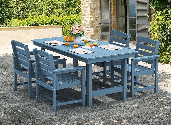 SERWALL 7-Piece Patio Dining Table Sets, Outdoor HDPE Dining Furniture Set - Image 7