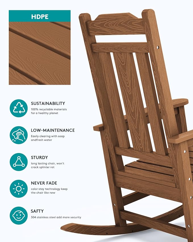 SERWALL Oversized Rocking Chair, HDPE Outdoor Rocking Chairs, Patio Rocking - Image 6