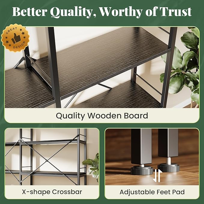 Huuger 4 Tier Bookshelf, L Shaped Corner Bookshelf - Image 8