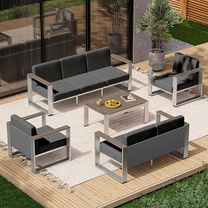 Outdoor Aluminum 3-Seat Sofa, Modern Patio Patio Furniture - Image 8