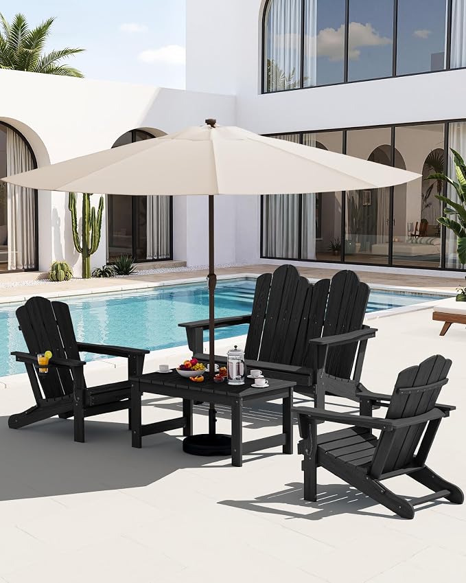 SERWALL Folding Adirondack Bench, HDPE All-Weather Adirondack Loveseat - Image 11