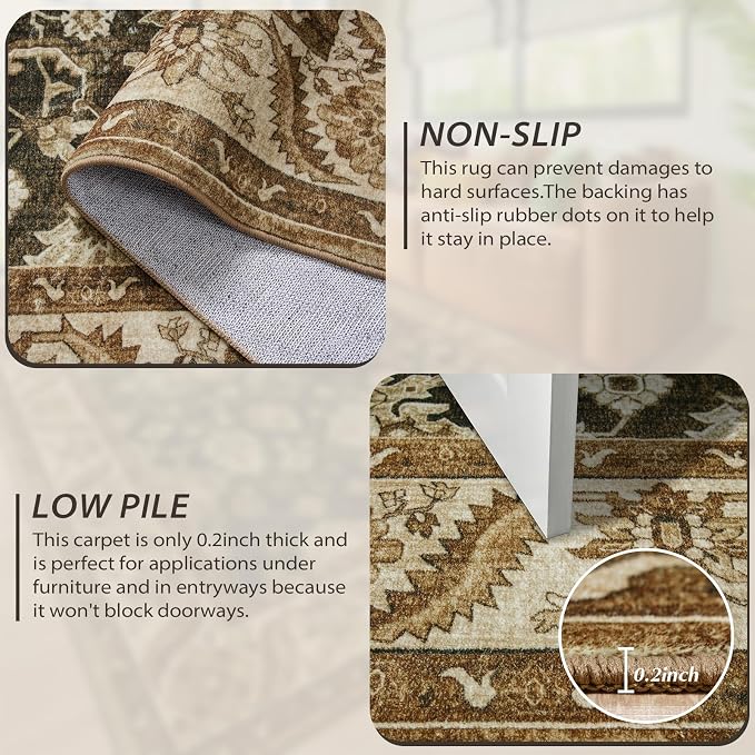 Area Rugs for Living Room, 4x6 Washable Rugs for Bedroom, Non-Slip Retro Floral - Image 3