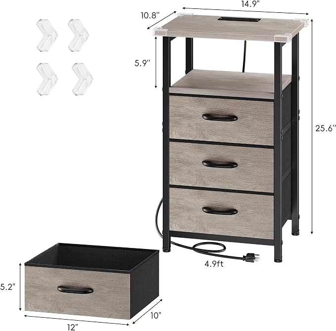 Vagusicc Nightstand with Charging Station, Bedside Table with USB Ports and - Image 3