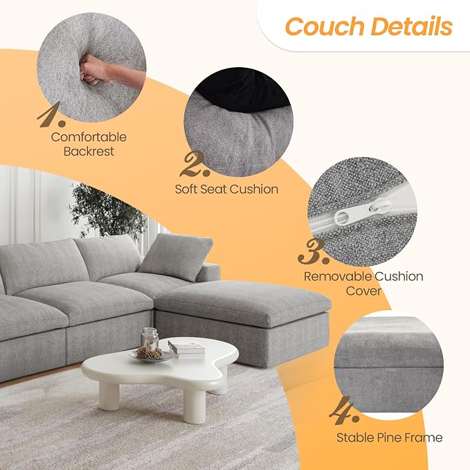 JACH U-Shaped Couches for Living Room, 6-Seats Modular Convertible Sectional - Image 3
