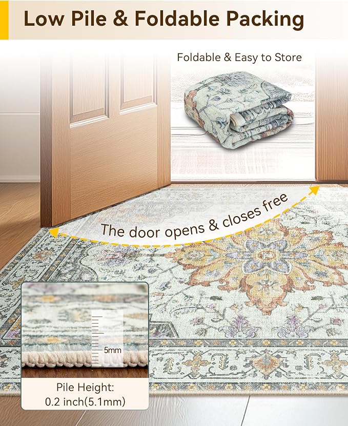 RELEANY Area Rugs Square 7ft Washable Non-Slip, Floral Vintage Distress Print - Image 4