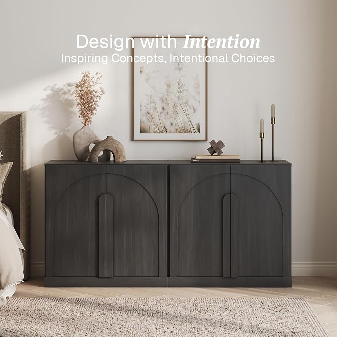 BELLEZE 2 Tier Bookshelf with Arched Wood Door - Image 5