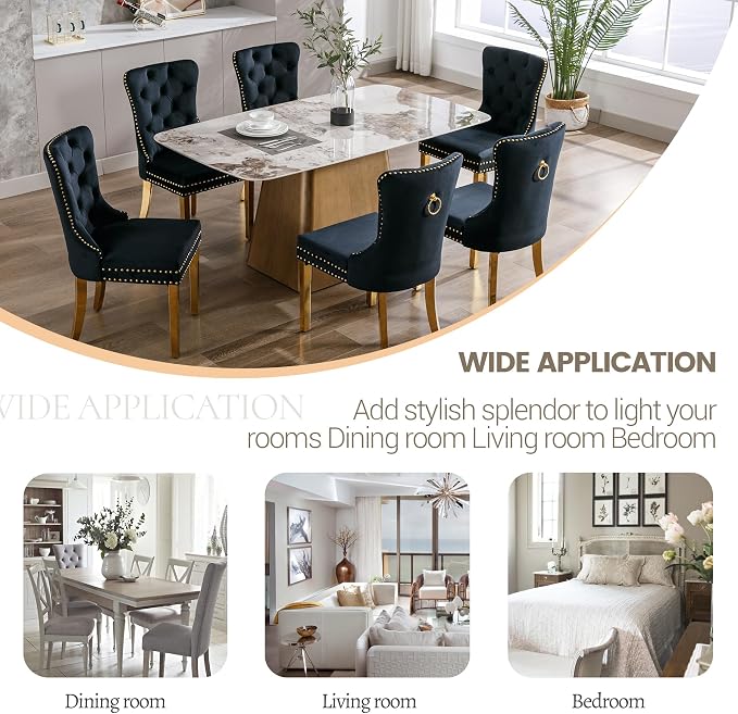 KCC Velvet Dining Chairs Set of 4, Upholstered High-end Tufted Dining Chair - Image 7
