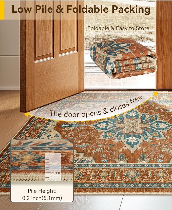 RELEANY Area Rugs Square 6ft Washable Non-Slip, Floral Vintage Distress Print - Image 3