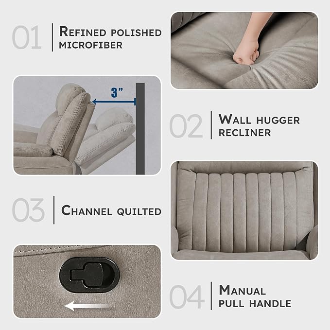 Lexicon Manual Recliner Chair, Polished Microfiber Reclining Sofa Chair - Image 3