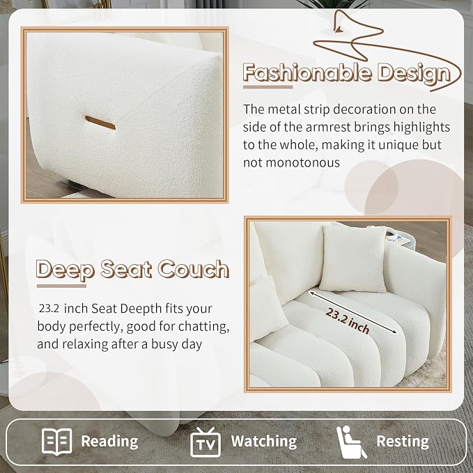 Antetek Set of 3 Teddy Sofa for Living Room, Modern 2 Units Deep Seat Sofa - Image 6