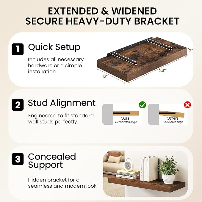Walnut Floating Shelves 48Inch Long, 12 Inch Deep Floating Shelves - Image 6