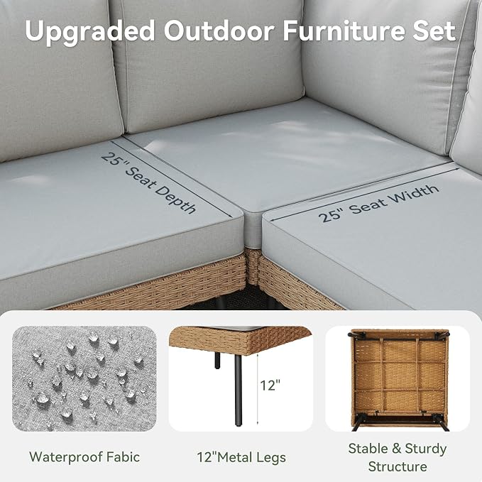 Aoxun Patio Furniture Set, 5 Piece Outdoor Sectional Sofas - Image 4