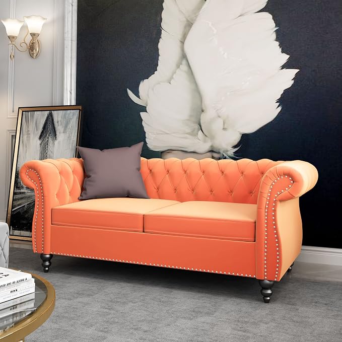 ORRD 2 Piece Living Room Set, Velvet Chesterfield Sofa Loveseat Couch - Image 7