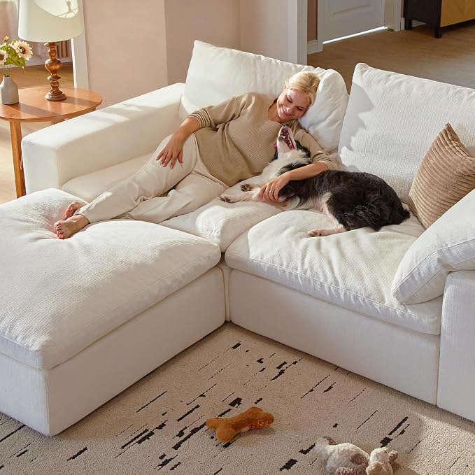 Cloud Couch Sectional 146.5'' Oversized Modular Deep Seat Sofa Bed Comfy White - Image 7