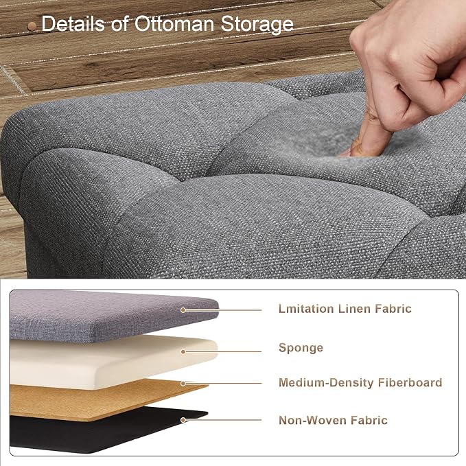 15'' W Storage Ottoman Bench, Folding Storage Bench Ottoman, - Image 4