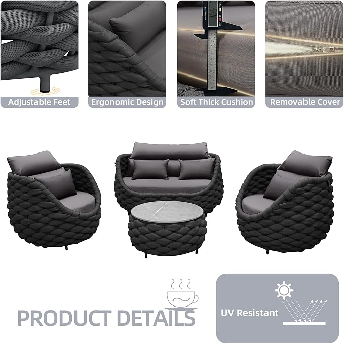 TWT Outdoor Patio Furniture Set-6 Pieces Aluminum Sectional Sofa, Metal Patio - Image 4