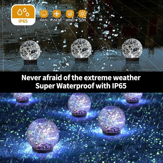 JKIMK Solar Globe Lights Outdoor Waterproof-Solar Balls Garden-Cracked Glass - Image 4