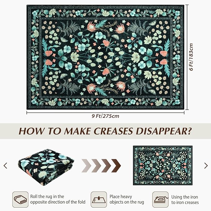 Area Rugs for Living Room, 6x9 Washable Vintage Rug for Bedroom, Non-Slip - Image 2