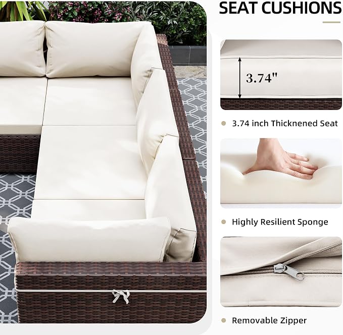 UPHA 7 Pieces Patio Furniture Sets, Wicker Outdoor Sectional Sofa Couch - Image 5