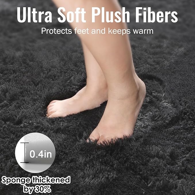 PAGISOFE 4x6 Fluffy Bedroom Rugs Black Modern Living Room Area Rug Fuzzy Shaggy - Image 2