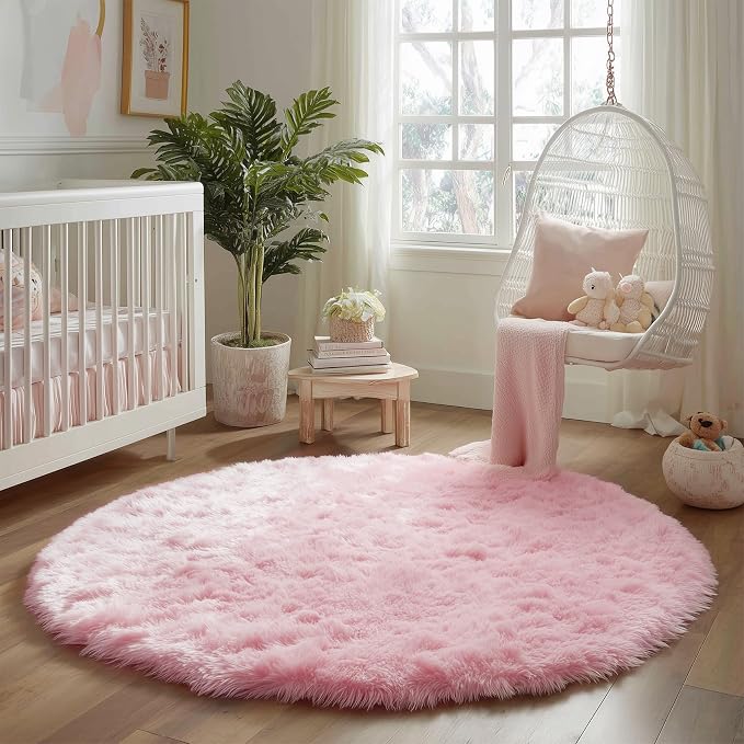 Amdrebio Light Pink Round Circle Rug 4Ft - Image 9