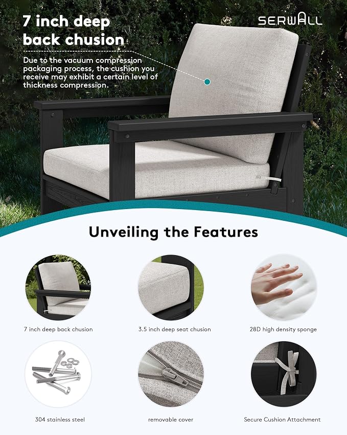 SERWALL HDPE Patio Furniture Set, 7-piece Outdoor Sectional Sofa Set, All - Image 4