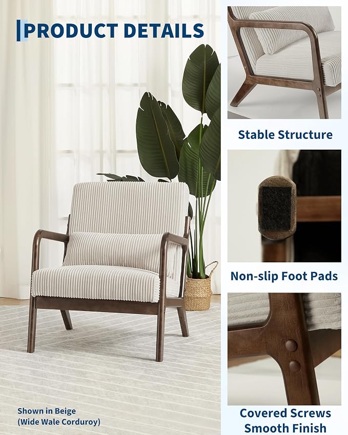 Garvee Mid-Century Chenille Accent Chair, Cozy Reading Chair, Modern Lounge - Image 3