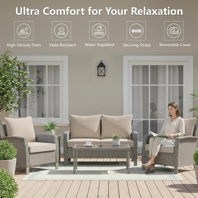 22x22 Inch Patio Chair Cushions Set of 4, Outdoor Furniture Cushions - Image 2