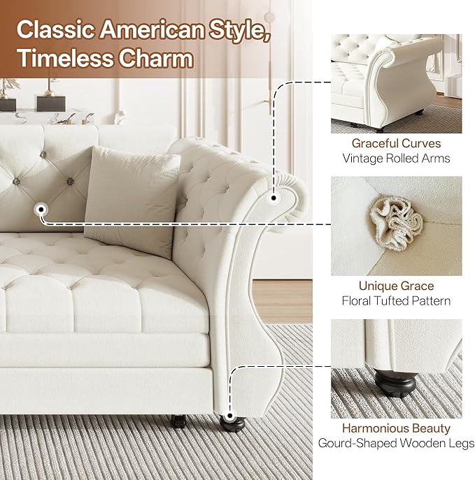 83.8" Oversized Pull Out Sofa Bed, Chesterfield Velvet Sleeper Sofa Couch - Image 4