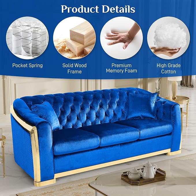 DAMAIFROM Mid Century Modern Chesterfield Sofa Couch, 3 Seat Tufted Sofas - Image 4