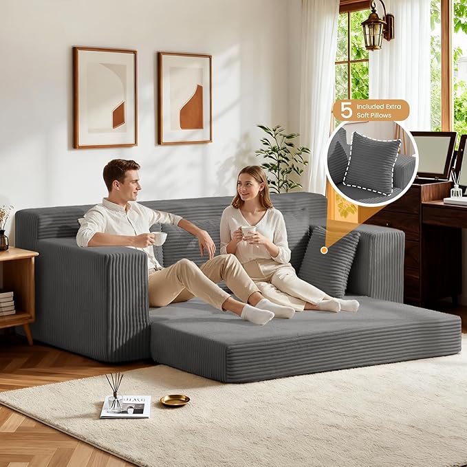 Oversized Boneless Loveseat, 3 Seater Pull Out Convertible Sofa Bed - Image 4