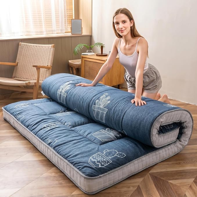 MAXYOYO Grey Cactus Pattern Twin Size Futon Mattress, Japanese Floor Mattress by MAXYOYO