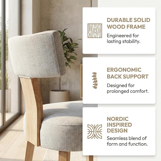 HNY Mid Century Modern Dining Chairs, Farmhouse Linen Fabric Upholstered Accent - Image 4