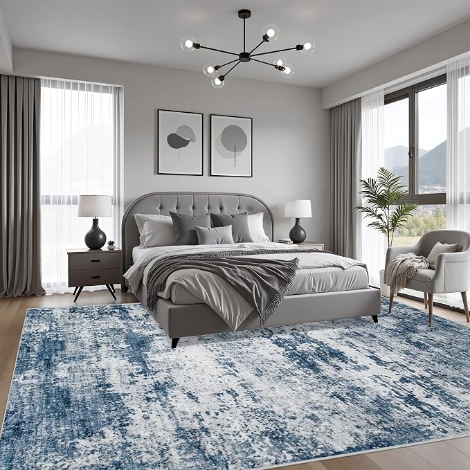 4x4 Area Rug Living Room Rug: Washable Modern Abstract Soft Thin Rug Indoor - Image 3