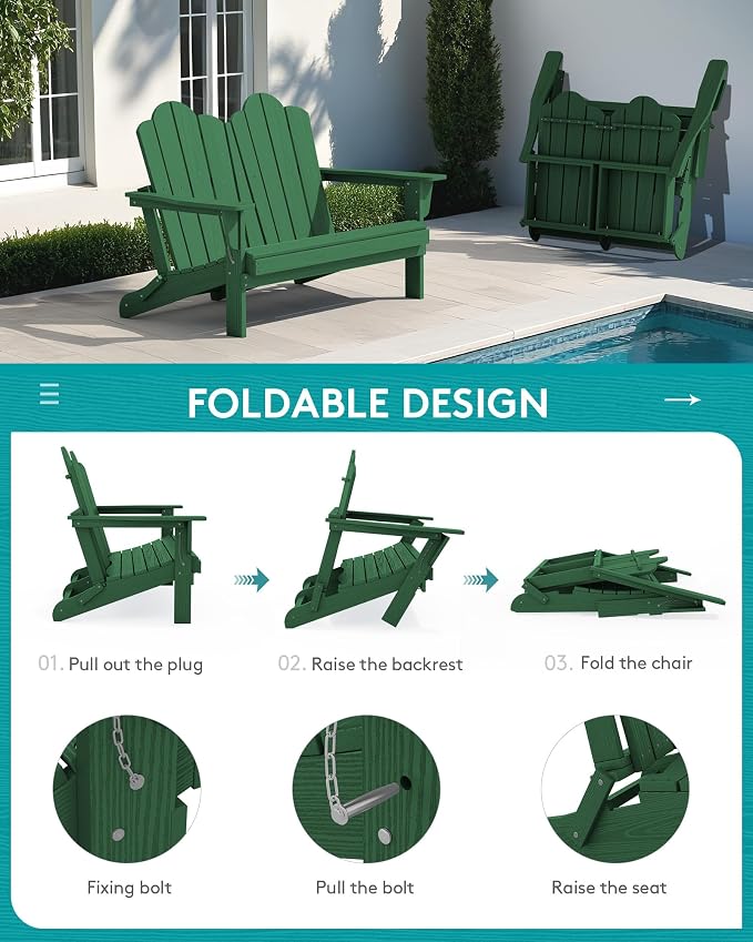 SERWALL 5 Pieces HDPE Patio Adirondack Chair Set, 2 Adirondack Chair - Image 4