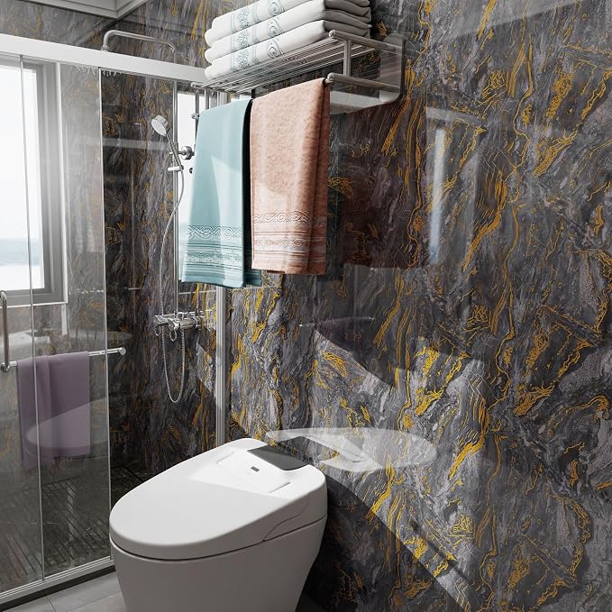 Grey Gold Marble Contact Paper for Countertops 15.7" X 78"Glossy Peel and Stick - Image 6