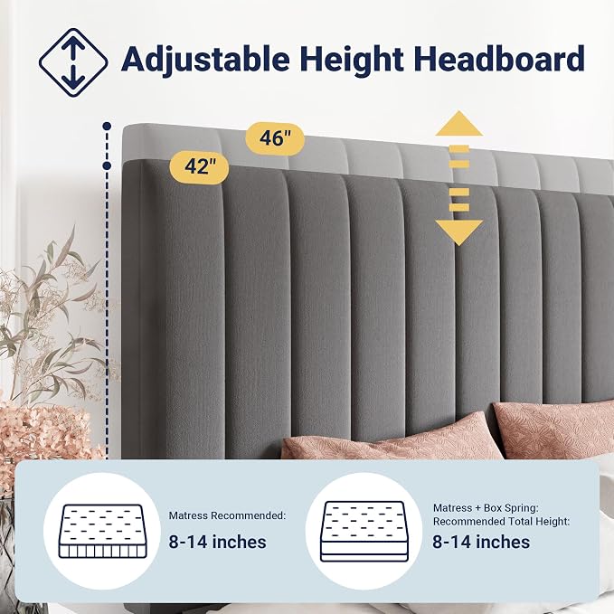 Allewie King Size Storage Bed Frame, Vertical Channel Tufted Adjustable - Image 4