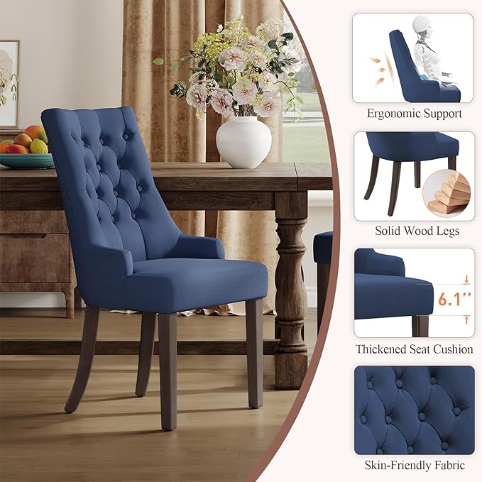 COLAMY Fabric Side Dining Chairs Set of 6, Wingback Upholstered Dining Room - Image 5