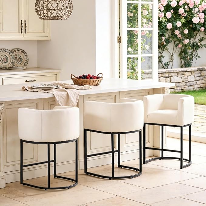 ClinQ 26" H Counter Height Bar Stools Set of 3, Modern Barrel Counter Stools by ExperienceExquisiteLife