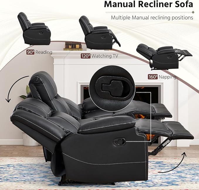 ANJ Geniune Leather Manual Loveseat Recliner Sofa Set of 2 - Image 3