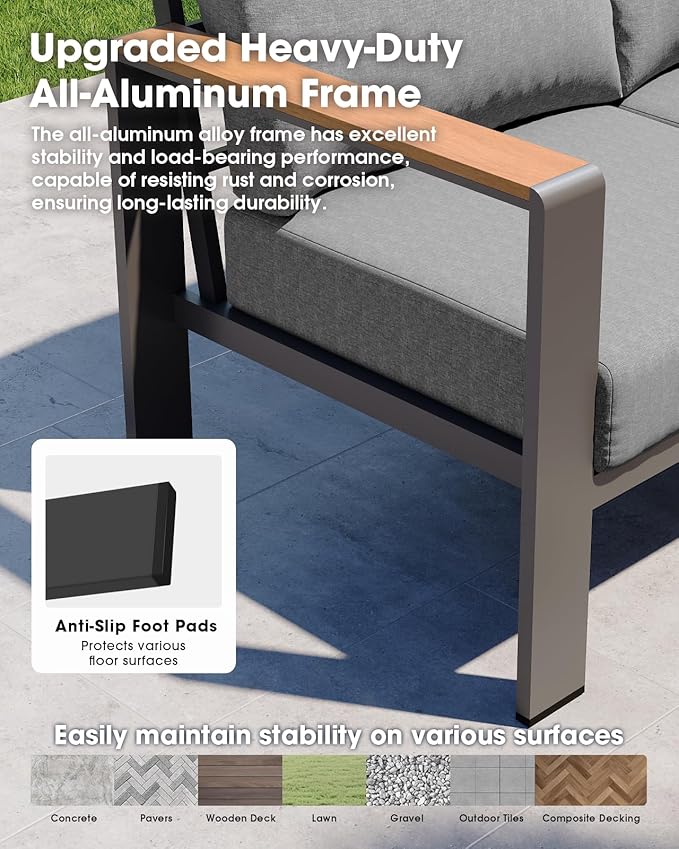 Outdoor Aluminum Patio Furniture Set 11 Seats, Patio Sectional Corner Couch Set - Image 5